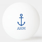 Eenvoudig blauw en wit nautisch anker monogram pingpongbal (Voorkant)