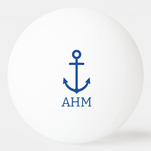 Eenvoudig blauw en wit nautisch anker monogram pingpongbal (Voorkant)