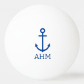 Eenvoudig blauw en wit nautisch anker monogram pingpongbal (Achterkant)