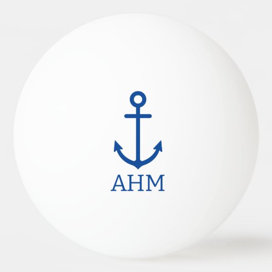 Eenvoudig blauw en wit nautisch anker monogram pingpongbal (Achterkant)