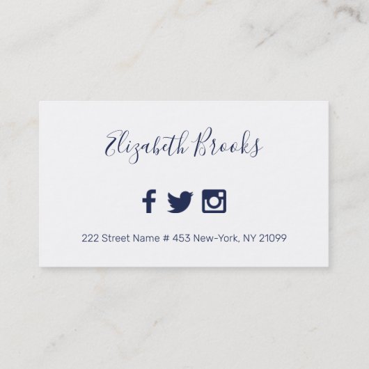 Eenvoudig blauw en wit visitekaartje (Achterkant)