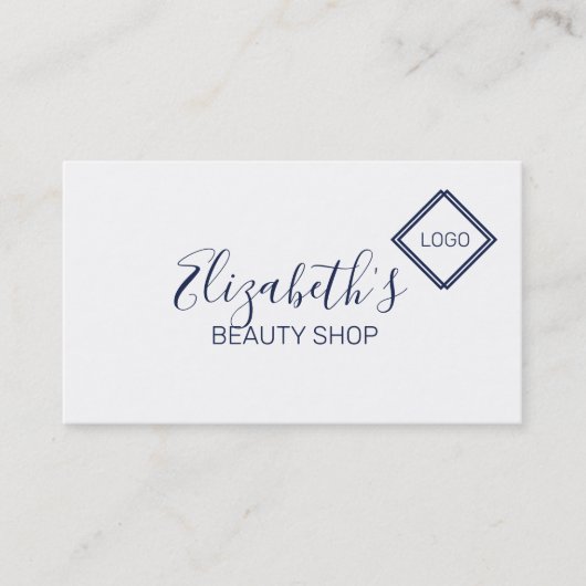 Eenvoudig blauw en wit visitekaartje (Voorkant)