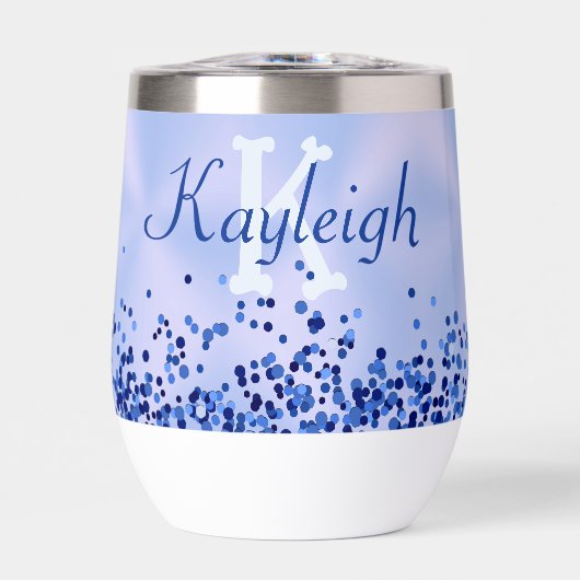 Eenvoudig blauw geborsteld metaal en glitter monog (Voorkant)