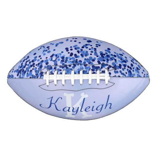 Eenvoudig blauw geborsteld metaal en glitter monog american football (Voorkant)