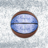 Eenvoudig blauw geborsteld metaal en glitter monog basketbal