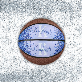 Eenvoudig blauw geborsteld metaal en glitter monog basketbal