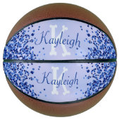 Eenvoudig blauw geborsteld metaal en glitter monog basketbal (Voorkant)
