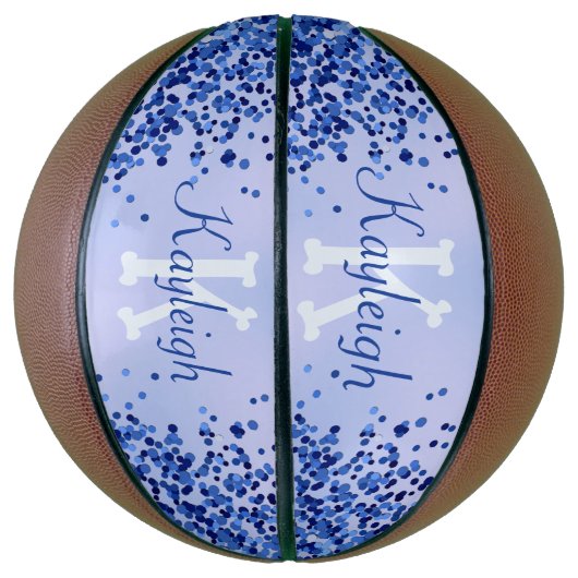 Eenvoudig blauw geborsteld metaal en glitter monog basketbal (Verticaal)