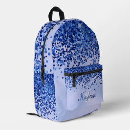 Eenvoudig blauw geborsteld metaal en glitter monog bedrukte rugzak