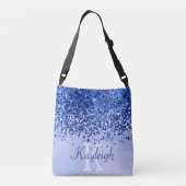 Eenvoudig blauw geborsteld metaal en glitter monog crossbody tas (Achterkant)