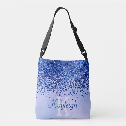 Eenvoudig blauw geborsteld metaal en glitter monog crossbody tas (Achterkant)