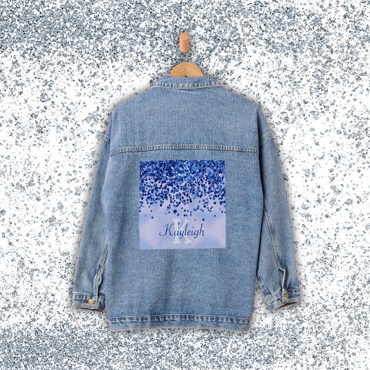 Eenvoudig blauw geborsteld metaal en glitter monog denim jacket