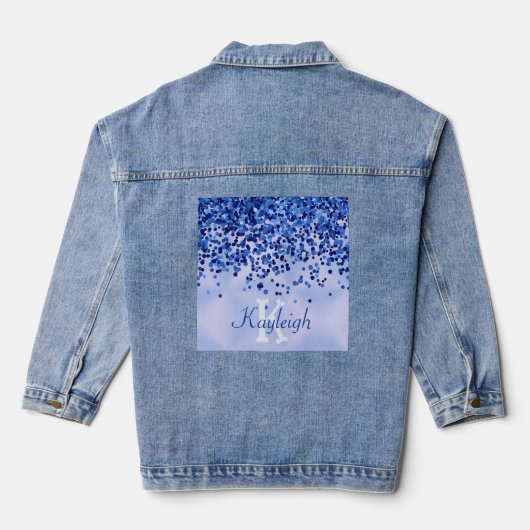 Eenvoudig blauw geborsteld metaal en glitter monog denim jacket (Achterkant)