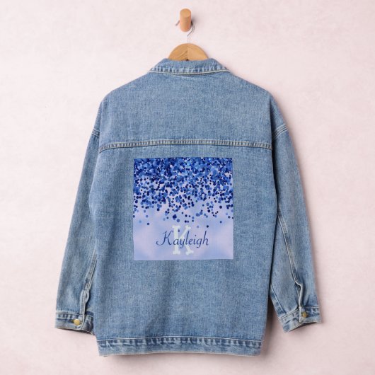 Eenvoudig blauw geborsteld metaal en glitter monog denim jacket (Hangar)