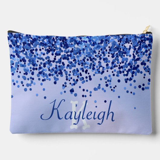 Eenvoudig blauw geborsteld metaal en glitter monog etui (Achterkant)