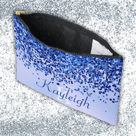 Eenvoudig blauw geborsteld metaal en glitter monog etui