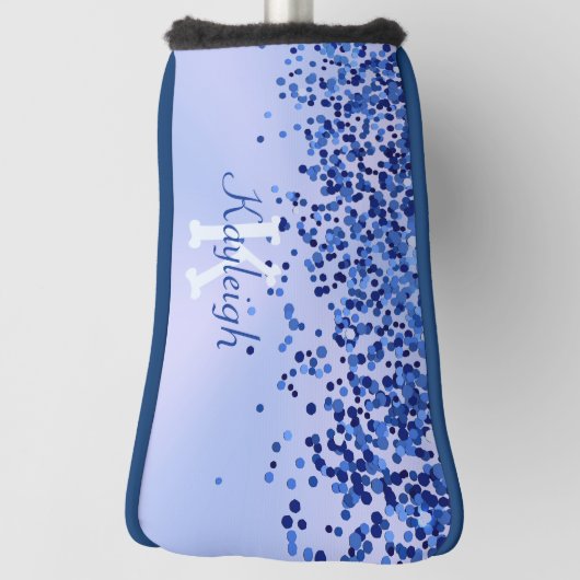 Eenvoudig blauw geborsteld metaal en glitter monog golfheadcover (Draai 90)