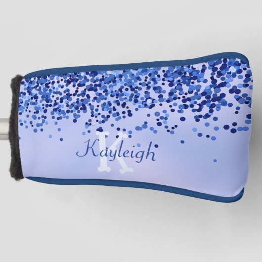 Eenvoudig blauw geborsteld metaal en glitter monog golfheadcover (Voorkant)