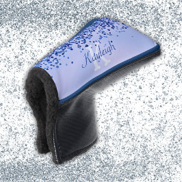 Eenvoudig blauw geborsteld metaal en glitter monog golfheadcover