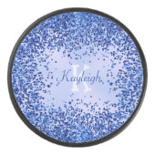Eenvoudig blauw geborsteld metaal en glitter monog hockey puck (Voorkant)