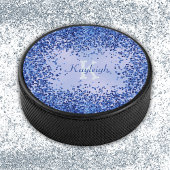 Eenvoudig blauw geborsteld metaal en glitter monog hockey puck