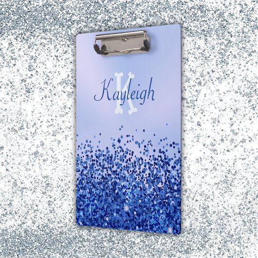 Eenvoudig blauw geborsteld metaal en glitter monog klembord