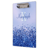 Eenvoudig blauw geborsteld metaal en glitter monog klembord (Links)