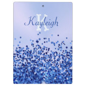 Eenvoudig blauw geborsteld metaal en glitter monog klembord (Achterkant)