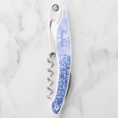 Eenvoudig blauw geborsteld metaal en glitter monog kurkentrekker (Voorkant)