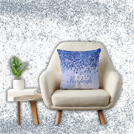 Eenvoudig blauw geborsteld metaal en glitter monog kussen