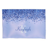 Eenvoudig blauw geborsteld metaal en glitter monog kussensloop (Voorkant)