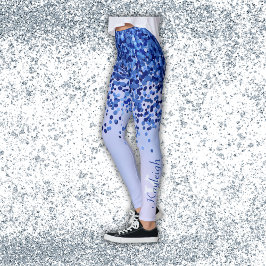Eenvoudig blauw geborsteld metaal en glitter monog leggings