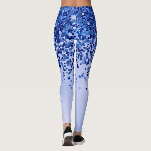 Eenvoudig blauw geborsteld metaal en glitter monog leggings (Achterkant)