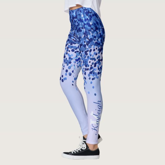 Eenvoudig blauw geborsteld metaal en glitter monog leggings (Links)
