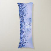 Eenvoudig blauw geborsteld metaal en glitter monog lichaamskussen (Voorkant Verticaal)