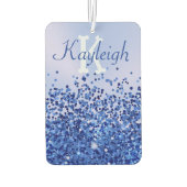 Eenvoudig blauw geborsteld metaal en glitter monog luchtverfrisser (Achterkant)
