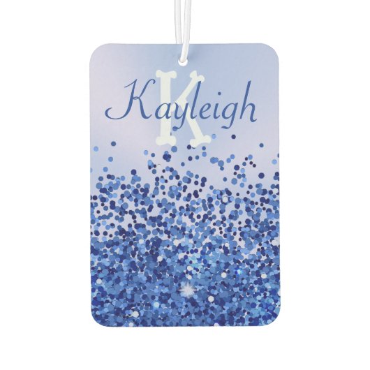 Eenvoudig blauw geborsteld metaal en glitter monog luchtverfrisser (Achterkant)