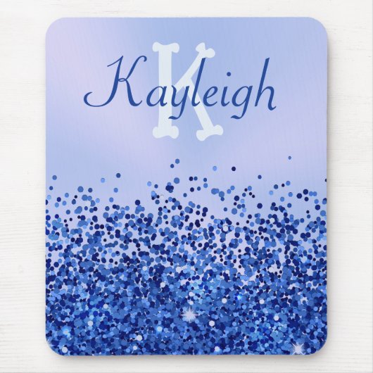 Eenvoudig blauw geborsteld metaal en glitter monog muismat (Voorkant)
