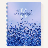 Eenvoudig blauw geborsteld metaal en glitter monog notitieboek (Voorkant)