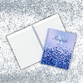 Eenvoudig blauw geborsteld metaal en glitter monog notitieboek
