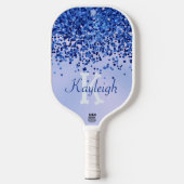 Eenvoudig blauw geborsteld metaal en glitter monog pickleball paddle (Voorkant)