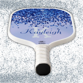 Eenvoudig blauw geborsteld metaal en glitter monog pickleball paddle