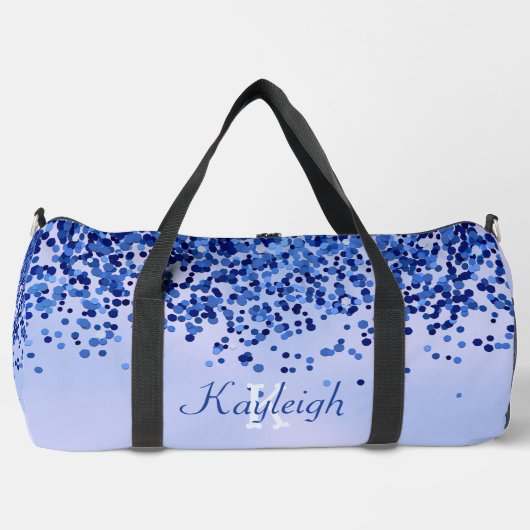 Eenvoudig blauw geborsteld metaal en glitter monog plunjezak (Voorkant)