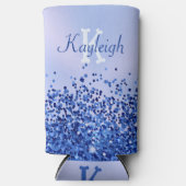 Eenvoudig blauw geborsteld metaal en glitter monog seltzer blikjeskoeler (Voorkant)