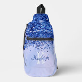 Eenvoudig blauw geborsteld metaal en glitter monog sling bag (Voorkant)