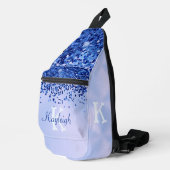 Eenvoudig blauw geborsteld metaal en glitter monog sling bag (Rechterhoek)