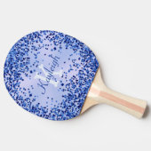 Eenvoudig blauw geborsteld metaal en glitter monog tafeltennisbatje (Zijkant)