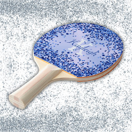 Eenvoudig blauw geborsteld metaal en glitter monog tafeltennisbatje