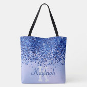 Eenvoudig blauw geborsteld metaal en glitter monog tote bag (Achterkant)