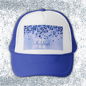 Eenvoudig blauw geborsteld metaal en glitter monog trucker pet
